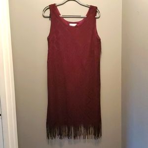 1920s vintage inspired red dress with fringe